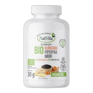 BIO Kurkuma + BIO Imbir + BIO Piperyna Tabletki 60 Tabletek NatVita 500mg — zdjęcie 1