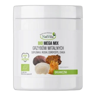 MEGA MIX Grzyby Witalne BIO Reishi Cordyceps Chaga Hericium Mielone NatVita — zdjęcie 1