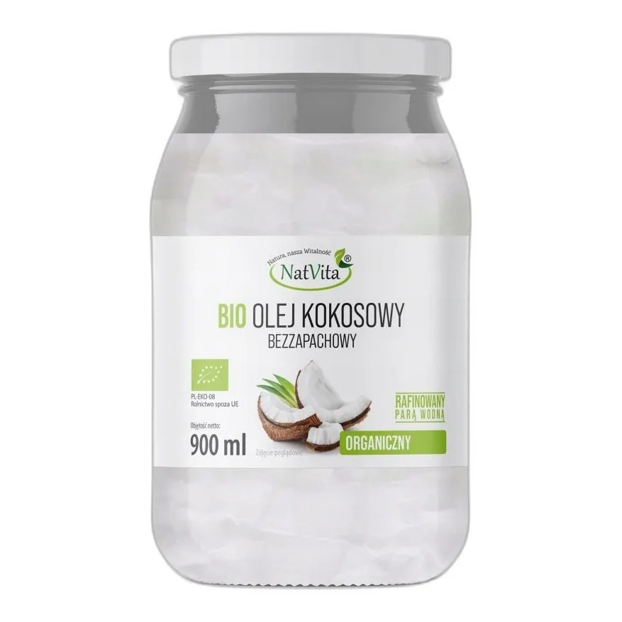 Olej Kokosowy BIO Bezzapachowy Ekologiczny Naturalny Filipiny 900ml NatVita — zdjęcie 1