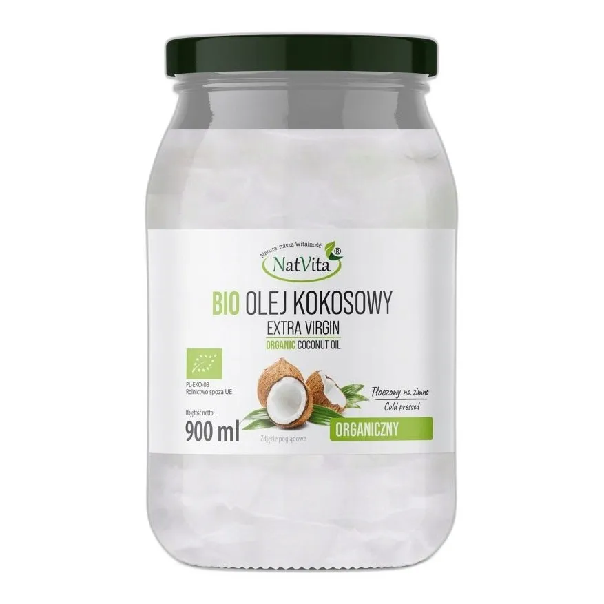 Olej Kokosowy BIO Extra Virgin Nierafinowany Ekologiczny NatVita 900ml — zdjęcie 1